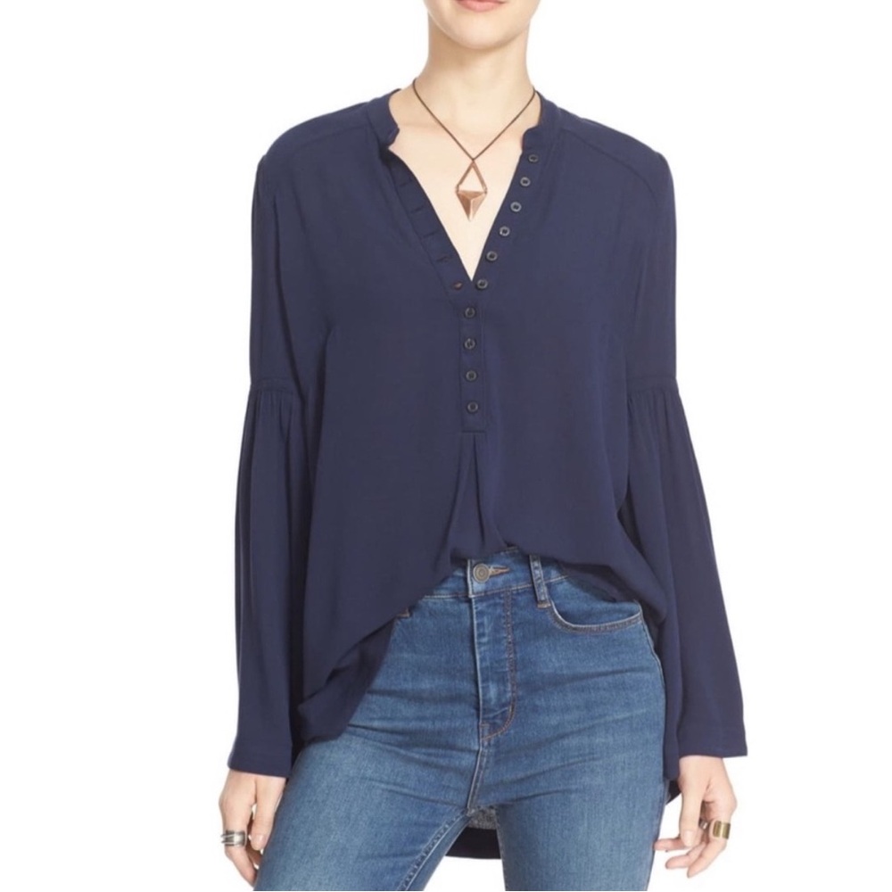 Free People Easy Girl Bell Sleeve Top | Navy